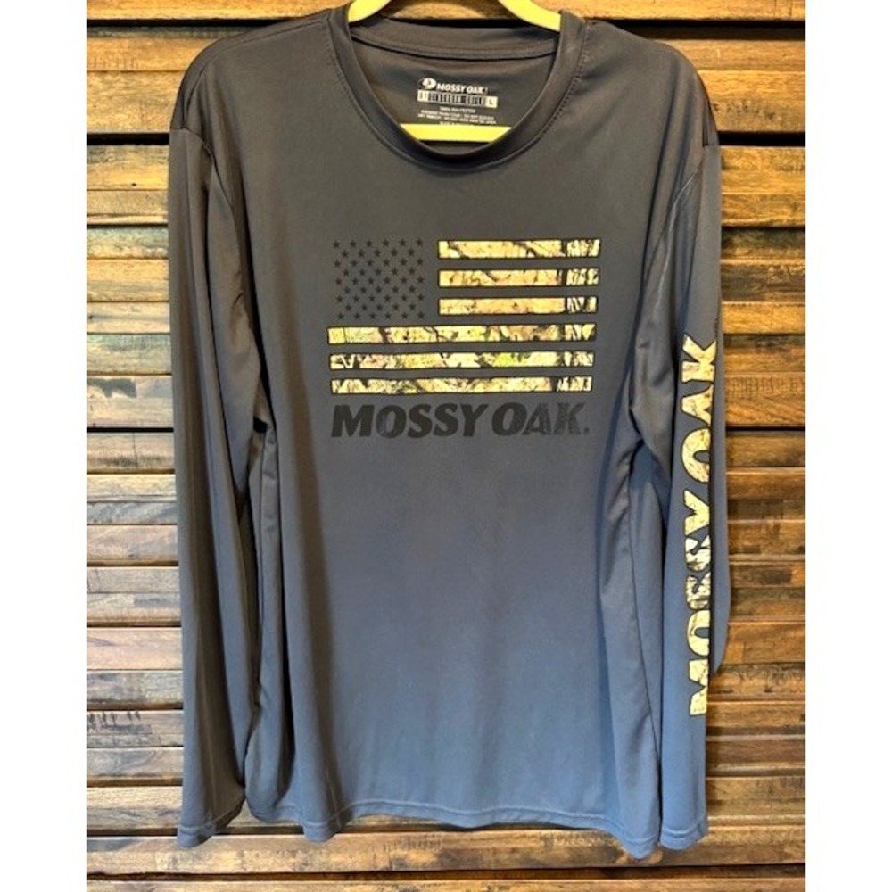 Mossy Oak Staghorn Creek American Flag Camo Long Sleeve‎ Shirt Men's L